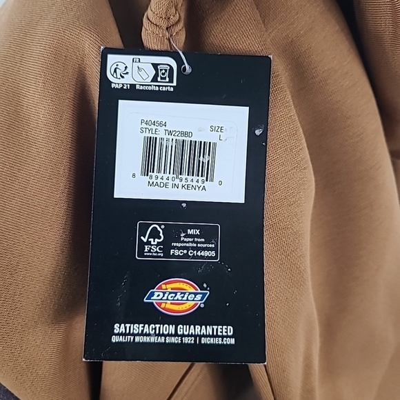 Dickies Men's Brown Hoodie Water Repellent Sleeve Logo Sweatshirt Sz L NWT - Picture 6 of 6
